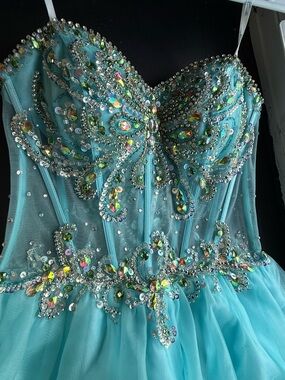 Camille La Vie Aqua Beaded Prom Dress